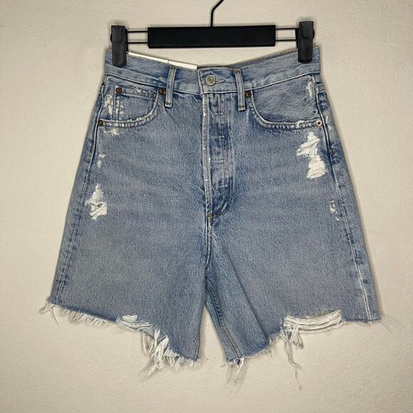 NEW AGOLDE Stella Short High Rise Deserted Raw Hem Denim Shorts - Size 23 - Picture 4 of 9